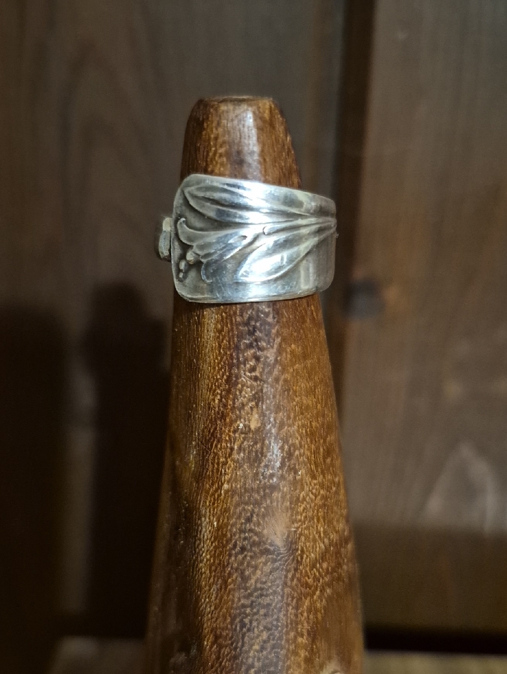 Silver Tone Floral Spoon Ring